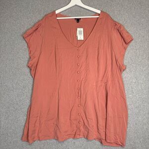 New Torrid Women's Size 4, 4XL, Coral Pink Short Sleeve Corset Back Blouse Top
